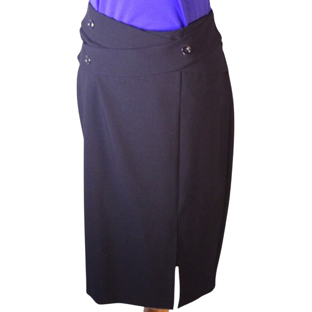 NY & Co Black Pencil Skirt • Size 4 • Front Slit • Criss‑Cross Waist • NWOT